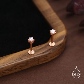 Sterling Silver Genuine Freshwater Pearl 16 G Flat Back Stud Earrings, 6 of 12