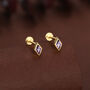 Sterling Silver Amethyst Purple Cz Rhombus 16 G Flat Back Labret Earrings, thumbnail 4 of 11