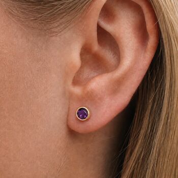 Gold Plated Sterling Silver February Amethyst Birthstone Stud Earrings, 2 of 4