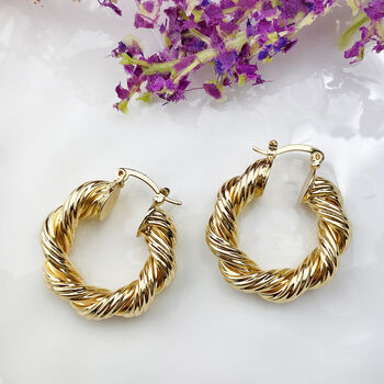 Gold Plated Rugged Hoop Earrings, 2 of 5