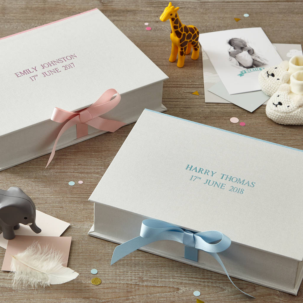 personalised baby keepsake box linen by harris & jones