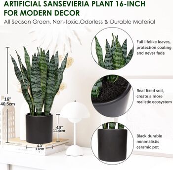 Artificial Fake Faux Plant In Black Ceramic Pots, 6 of 6