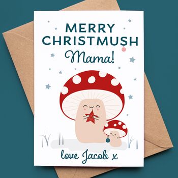Mummy Christmas Card With Cute Toadstools, 3 of 5