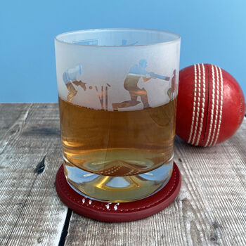 Cricket Batsmen Etched Glass Tumbler, 3 of 7