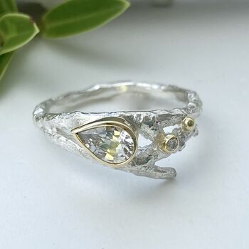 White Sapphire And Diamond Elvish Twig Engagement Ring, 2 of 10