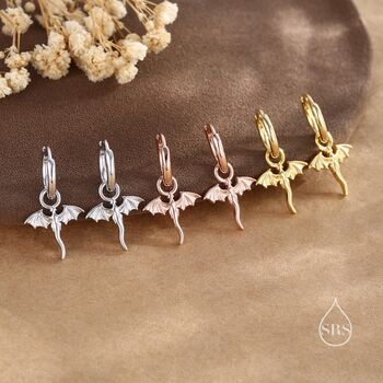 Sterling Silver Tiny Dragon Huggie Hoop Earrings, 5 of 11