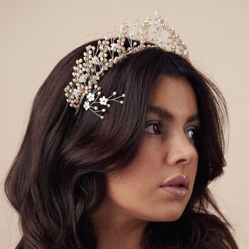 Wedding Tiara With Ivory Crystals And Flowers Coraline, 2 of 11