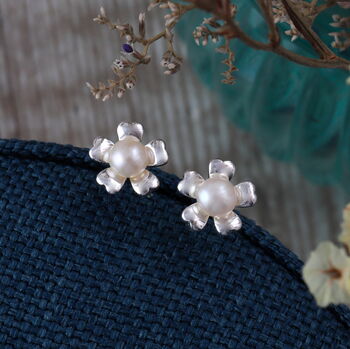 Gift Bag 70th Sterling Silver Flower Pearl Earrings, 2 of 4