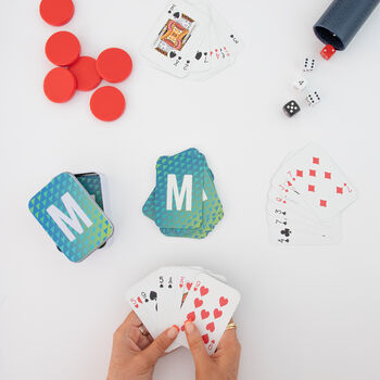 Personalised Triangle Spot Uv Playing Cards In A Tin, 3 of 8