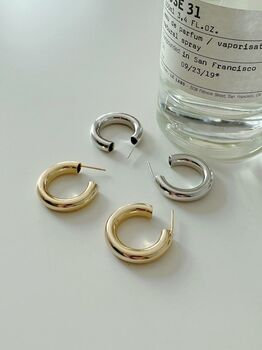 Chunky 14k Gold Or Silver Thick Hoop Earrings, 4 of 11