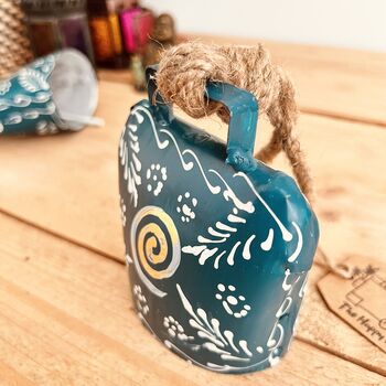 Blue Swirl Traditional Indian Hanging Cow Bell Chime, 3 of 9