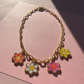 Hand Beaded Daisy Chain Flower Necklace, 9 of 10