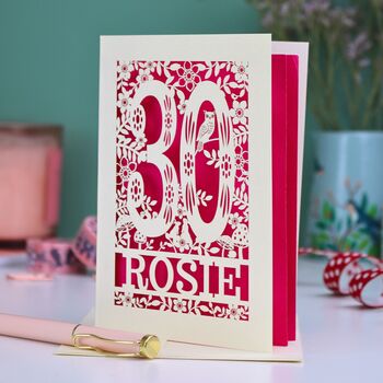 Personalised 30th Birthday Card Papercut Woodland Design, 4 of 6