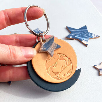 Personalised Pisces Star Sign Leather Keyring, 5 of 7