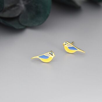 Blue Tit Bird Stud Earrings In Sterling Silver, 7 of 12