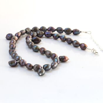 Heathered Peacock Silver Pearl Necklace, 5 of 10