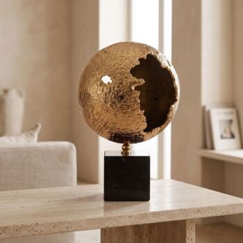 Textured Brass Sphere Sculpture On Marble Base, 8 of 12