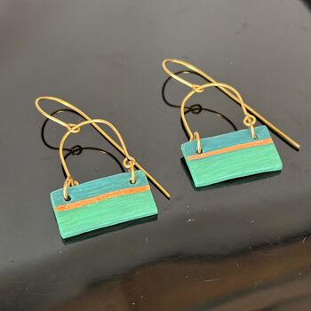 Handmade Gold And Green Block Earrings, 2 of 8