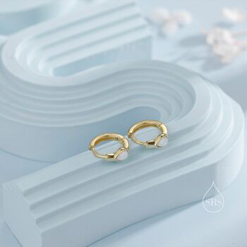 Sterling Silver Delicate Opal Droplet Huggie Hoop Earrings, 6 of 11