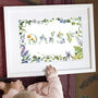 Personalised Baby Name Wildflower Alphabet Illustration, thumbnail 1 of 12