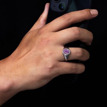 Silver Purple Gemstone Oval Signet Ring For Men / Women, 2 of 11