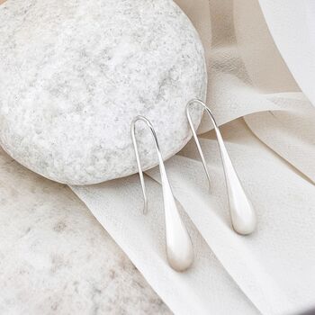 Polished Teardrop Sterling Silver Drop Earrings, 2 of 7