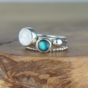 Mist Moonstone And Labradorite Stacking Rings, 3 of 5