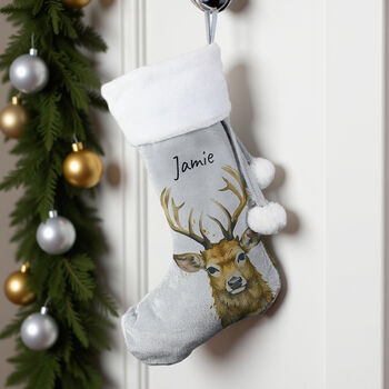 Personalised Stag Silver Grey Stocking, 2 of 4