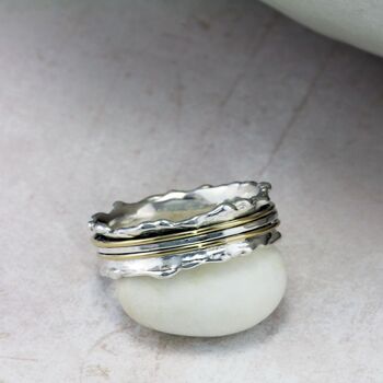 Sterling Silver And Gold Trio Band Spinning Ring, 3 of 4