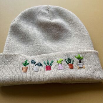 Unisex Hand Embroidered Grey Beanie With Plants, 6 of 6
