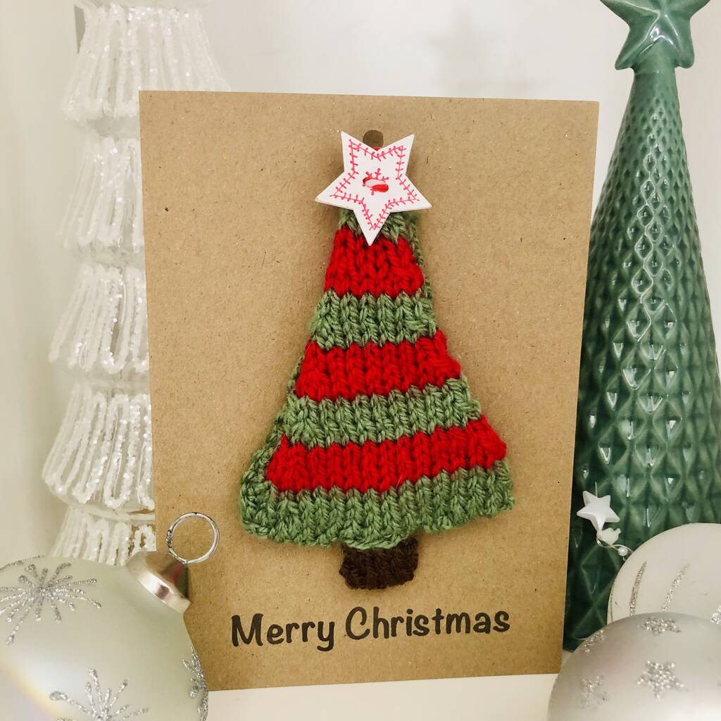 Personalised Knitted Tree Christmas Card Decoration