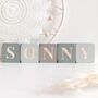 Wooden Nursery Letter Blocks, Personalised Baby Boy Gift Sage, Grey, Taupe, thumbnail 1 of 8