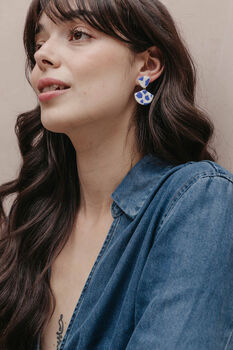 Terrazzo Blue And White Clay Dangle Stud Earrings, 3 of 6