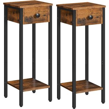 Set Of Two Tall Side Table Bedside Table With Drawer, 6 of 9