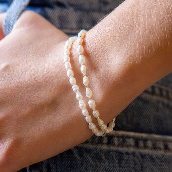 Sterling Silver White Seed Pearl Bracelet, 2 of 4