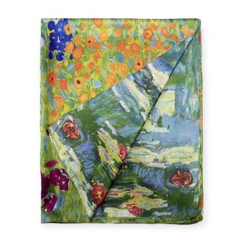 Water Lilies By Monet And Klimt Flower Garden Reversible Silk Blend Scarf, 5 of 9