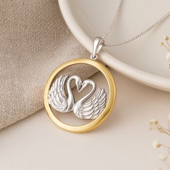 Personalised Sterling Silver And Gold Swans In Love Pendant Necklace, 4 of 9
