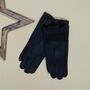 Faux Suede Gloves With Pom Poms In Navy Blue, thumbnail 1 of 2