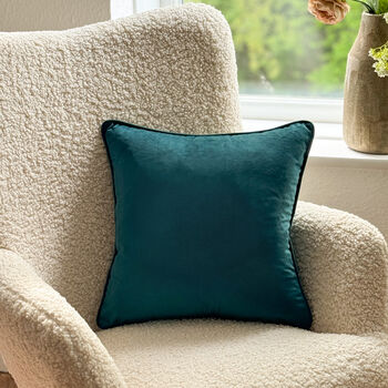 Super Soft Velvet Piped Cushion Pillow 43cm 17' Teal, 3 of 3