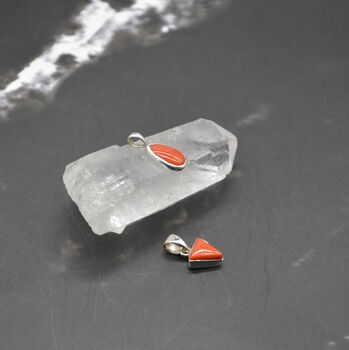 Red Coral Silver Pendant Necklace: Dainty Gemstone, 6 of 6