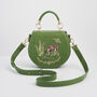 Green Fawn And Snail Embroidered Top Handle Saddle Bag, thumbnail 4 of 9