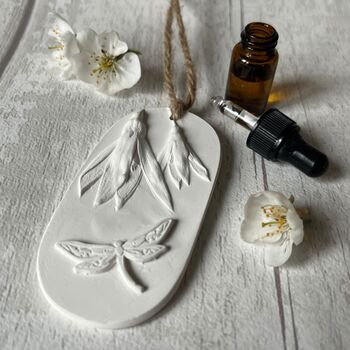 Dragonfly And Fuchsia Car Air Freshener Botanical Hanging Diffuser, 3 of 4