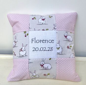 Nursery Bunny Name And Date Cushion, 6 of 9