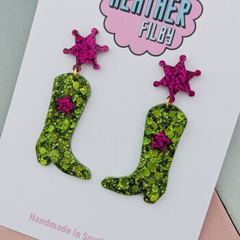 Cowboy Boot Glitter Resin Earrings, 4 of 12
