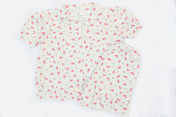Girls English Rose Pink Floral Summer Cotton Pyjama Set, 6 of 8