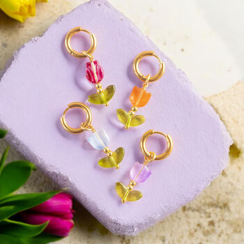 Glass Tulip Huggie Hoop Earrings, 7 of 7