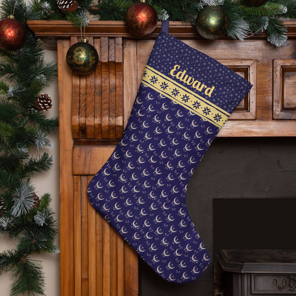 Personalised Christmas Stocking 'Navy Moons And Stars' By MBT Studio  notonthehighstreet.com