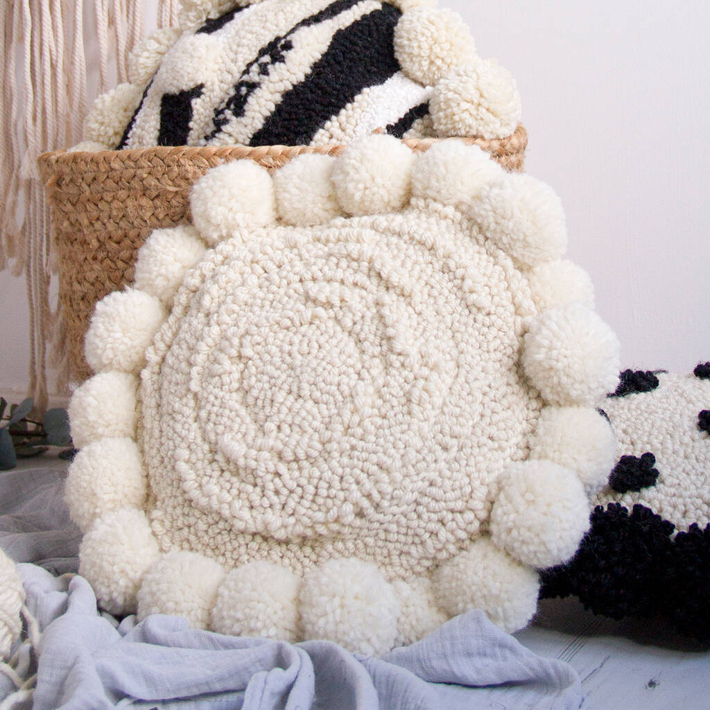 Textured Round Pompom Cushion, 1 of 8