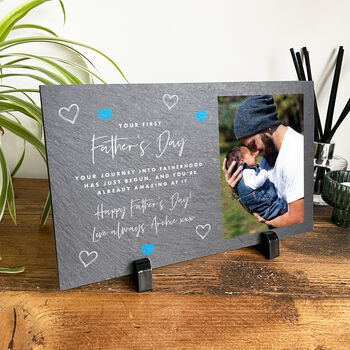 Personalised First Father's Day Photo Slate With Stand 25 X 15cm, 5 of 5