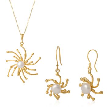 Pearl Molten Drip Sunburst Sterling Silver Set, 2 of 8